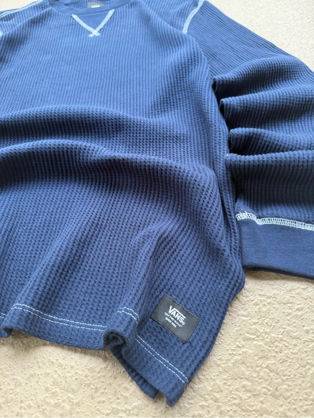 Vans Men's Navy Waffle Crewneck Sweater with Contrast Stitch - Picture 3 of 5